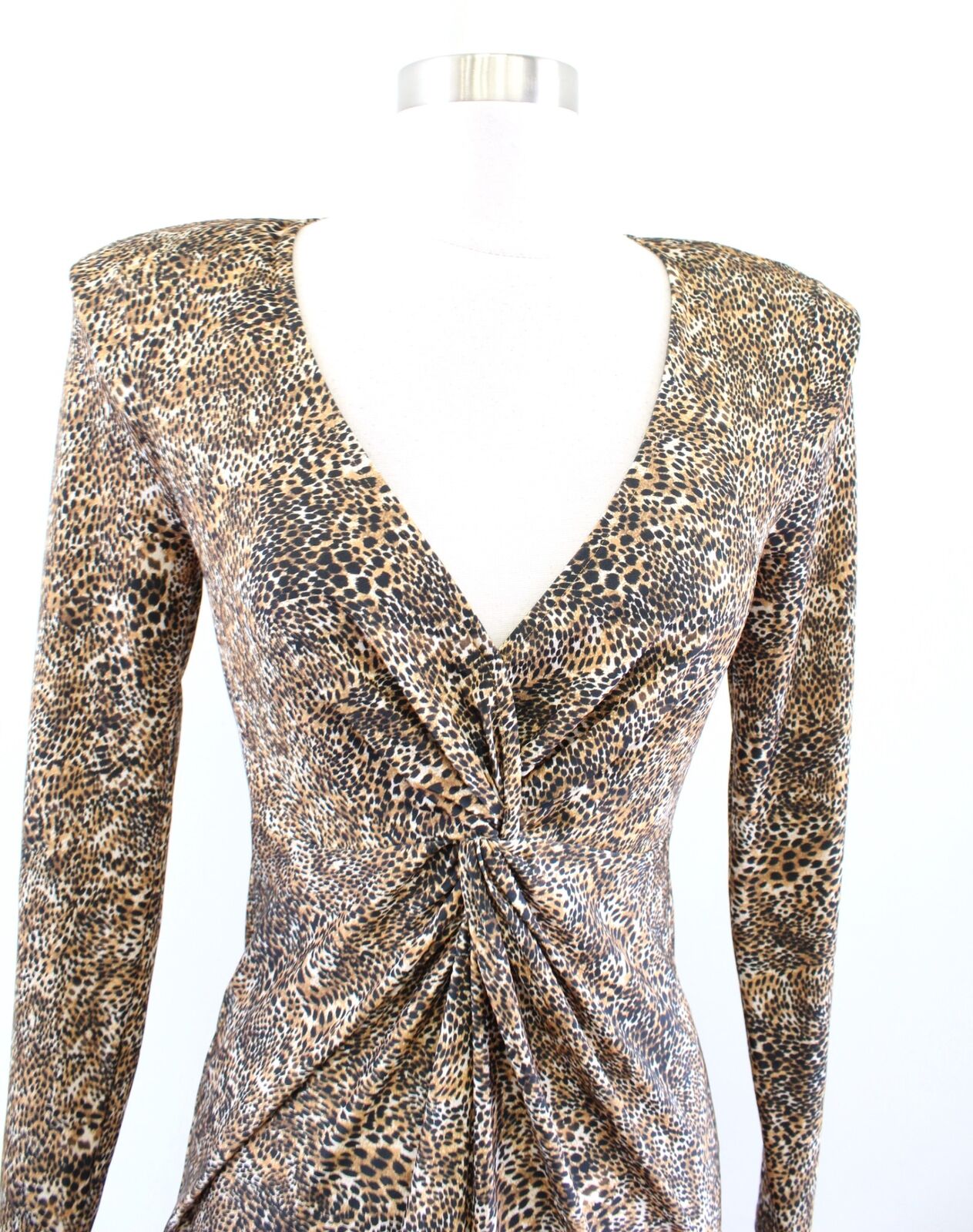 NWT L'agence Mariah Cheetah Print Shoulder Pad Detail Twist Mini Dress Size XS
