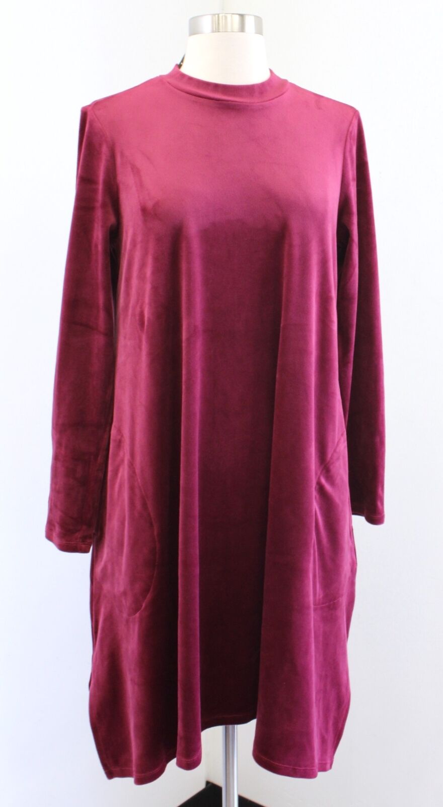 NWT Pure Jill J Jill Burgundy Red Velvet Mock Neck Shift Dress Size S Pockets