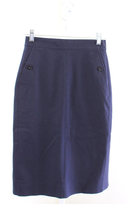 NWT J Crew 365 Solid Navy Blue Ruffle Back Pencil Skirt in Bi Stretch Cotton 2