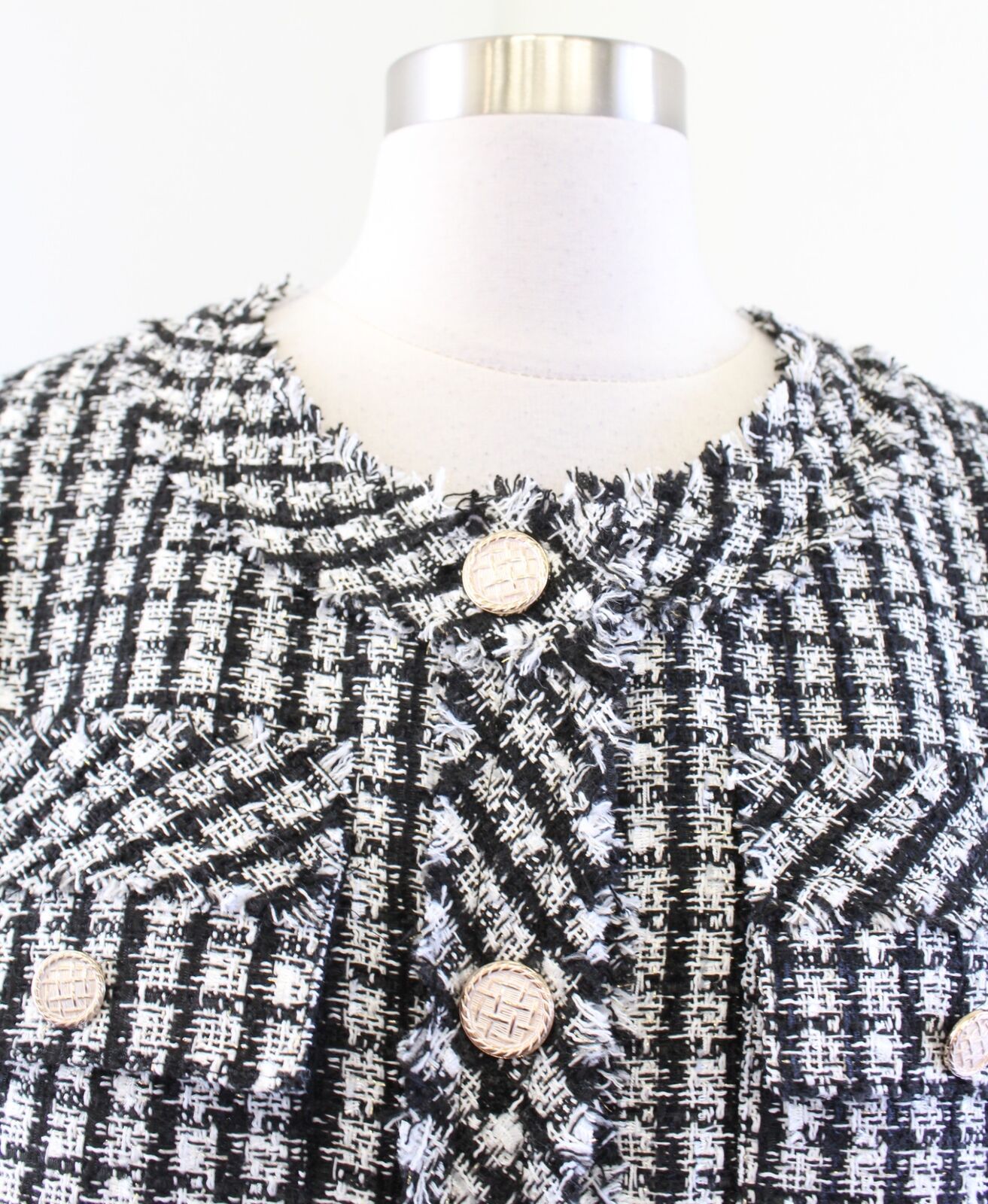NWT Adrianna Papell Black White Gold Metallic Tweed Blazer Jacket Size XL Fringe