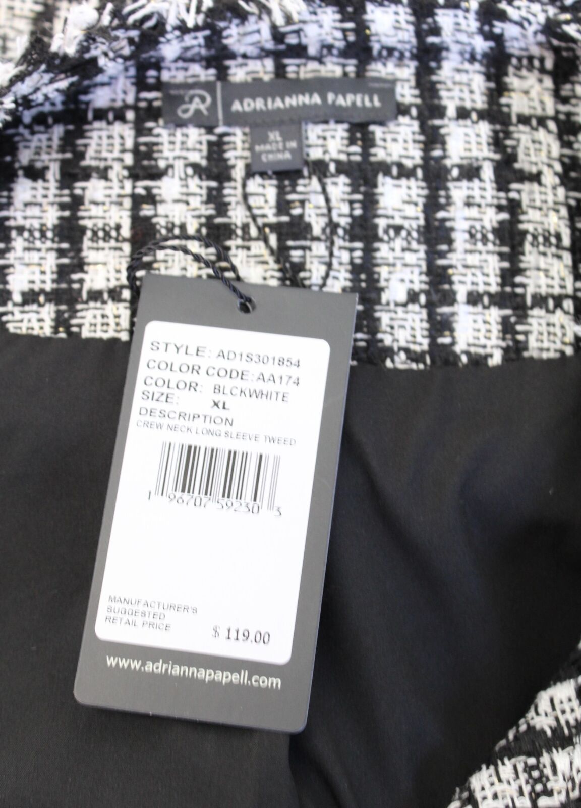 NWT Adrianna Papell Black White Gold Metallic Tweed Blazer Jacket Size XL Fringe
