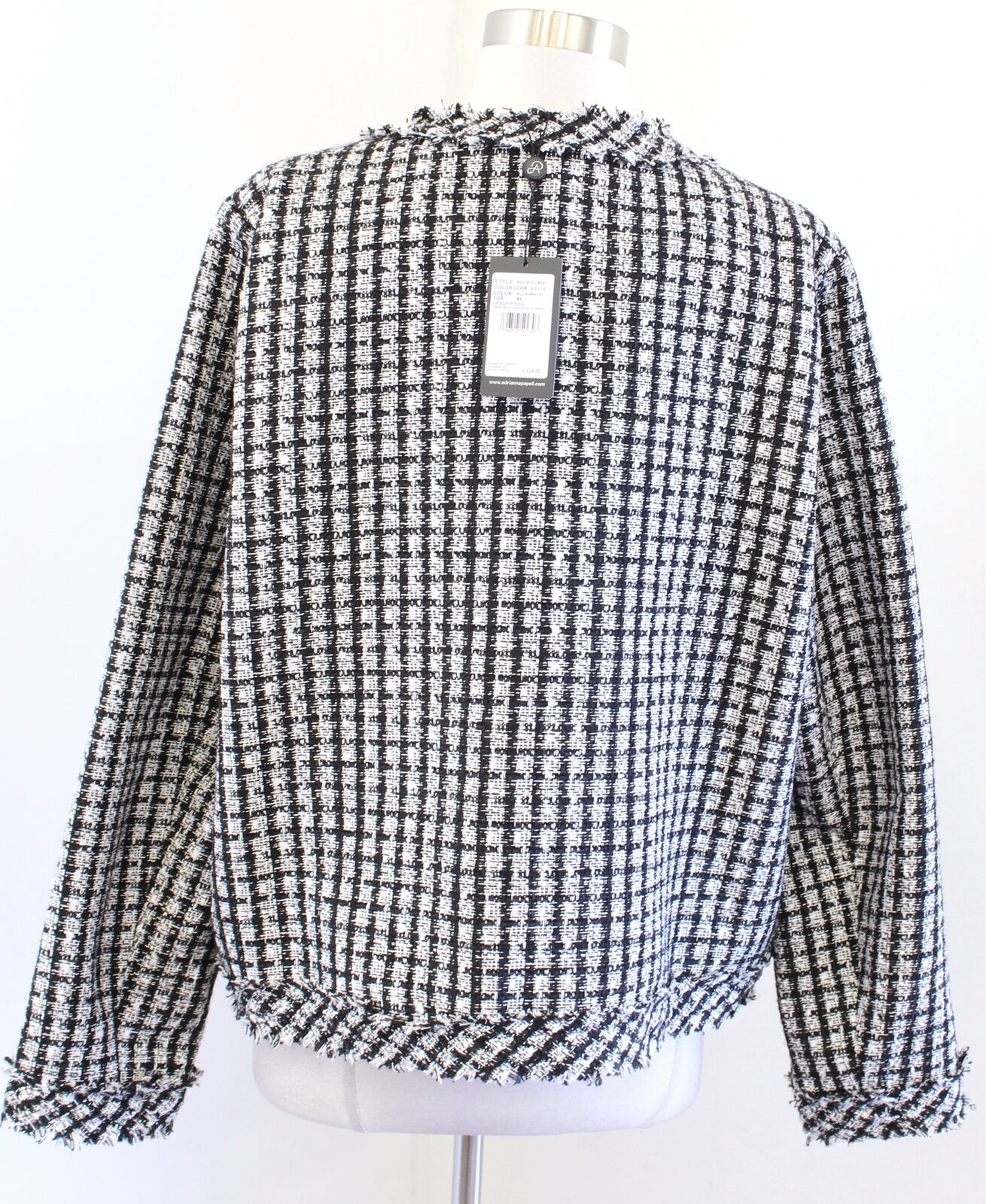 NWT Adrianna Papell Black White Gold Metallic Tweed Blazer Jacket Size XL Fringe