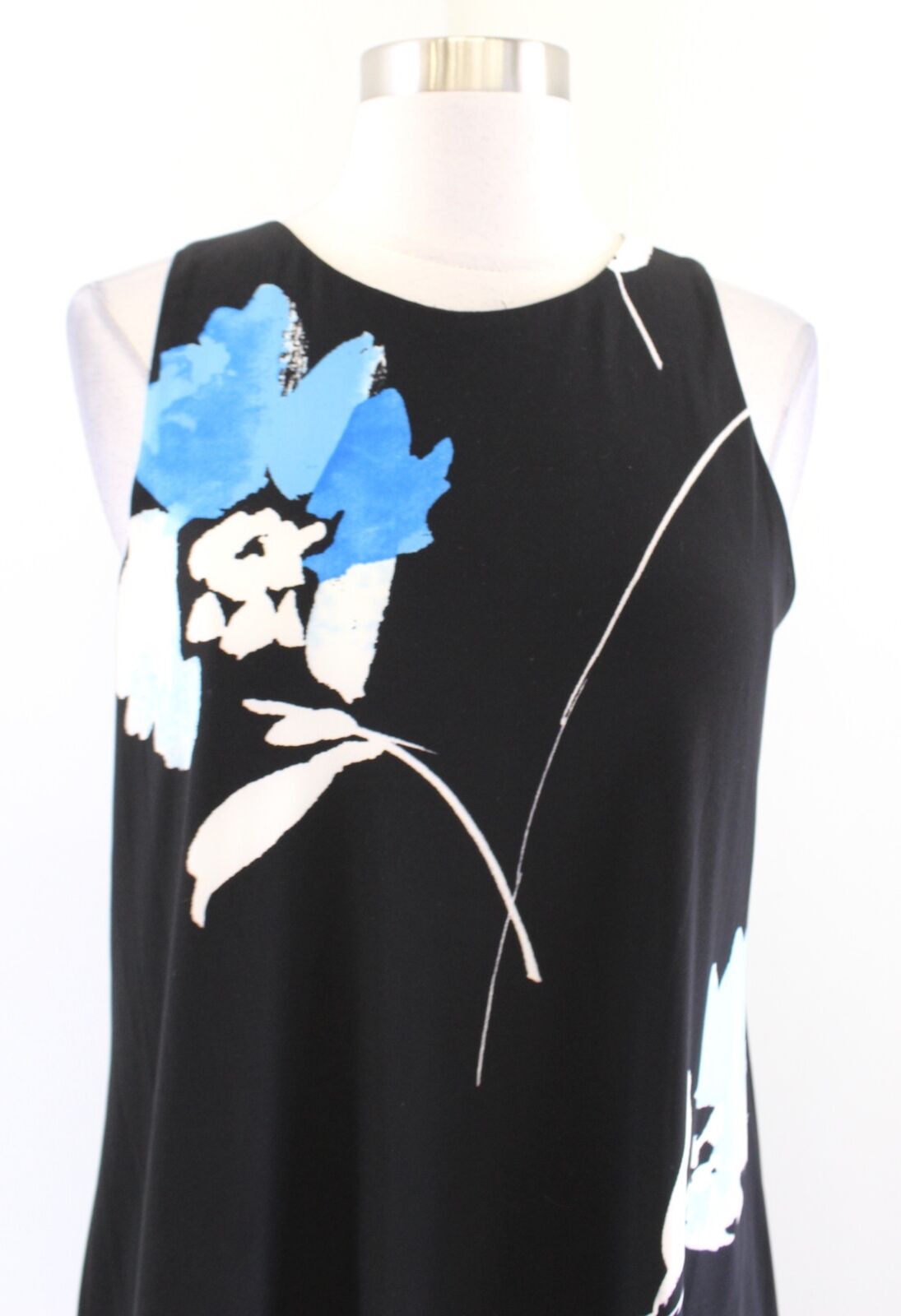 Lauren Ralph Lauren Black Blue Floral Jersey Sleeveless Shift Swing Dress Sz 10