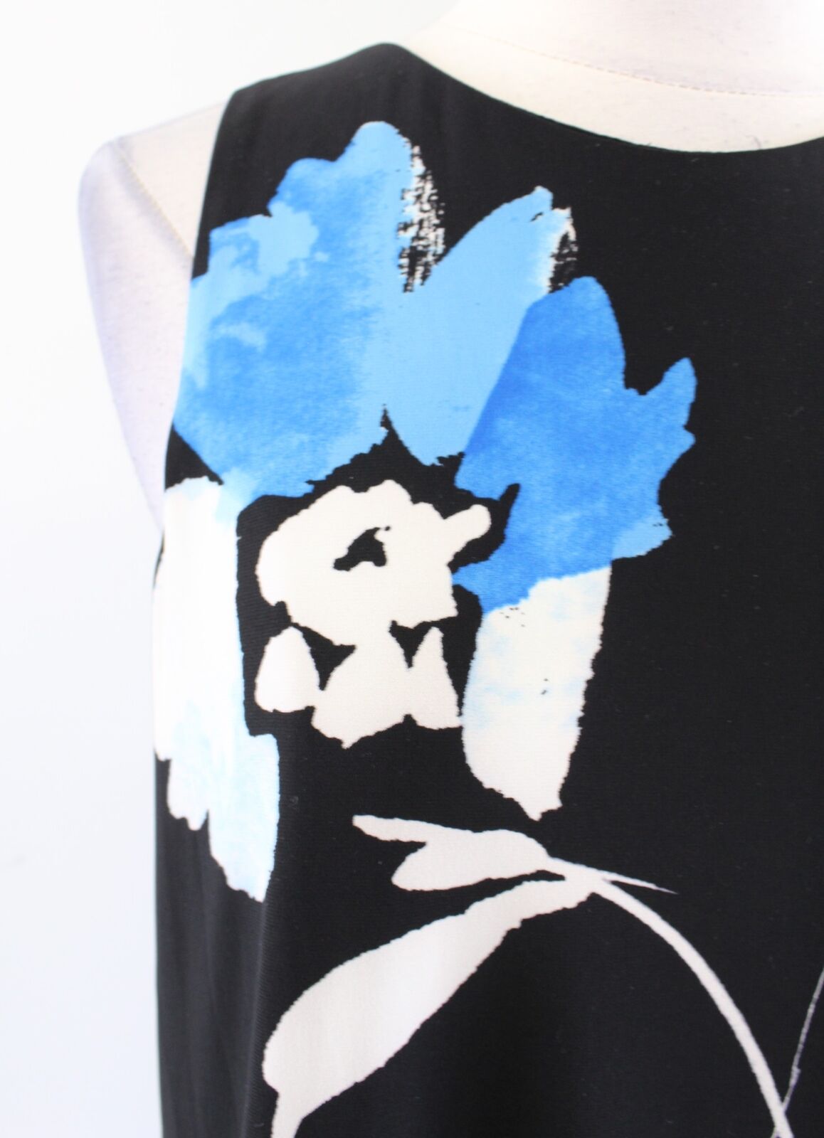 Lauren Ralph Lauren Black Blue Floral Jersey Sleeveless Shift Swing Dress Sz 10