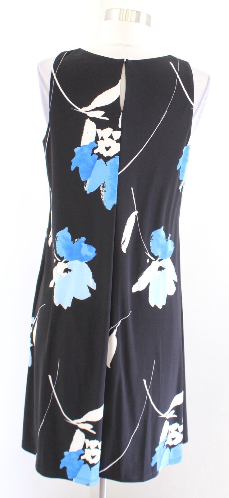Lauren Ralph Lauren Black Blue Floral Jersey Sleeveless Shift Swing Dress Sz 10