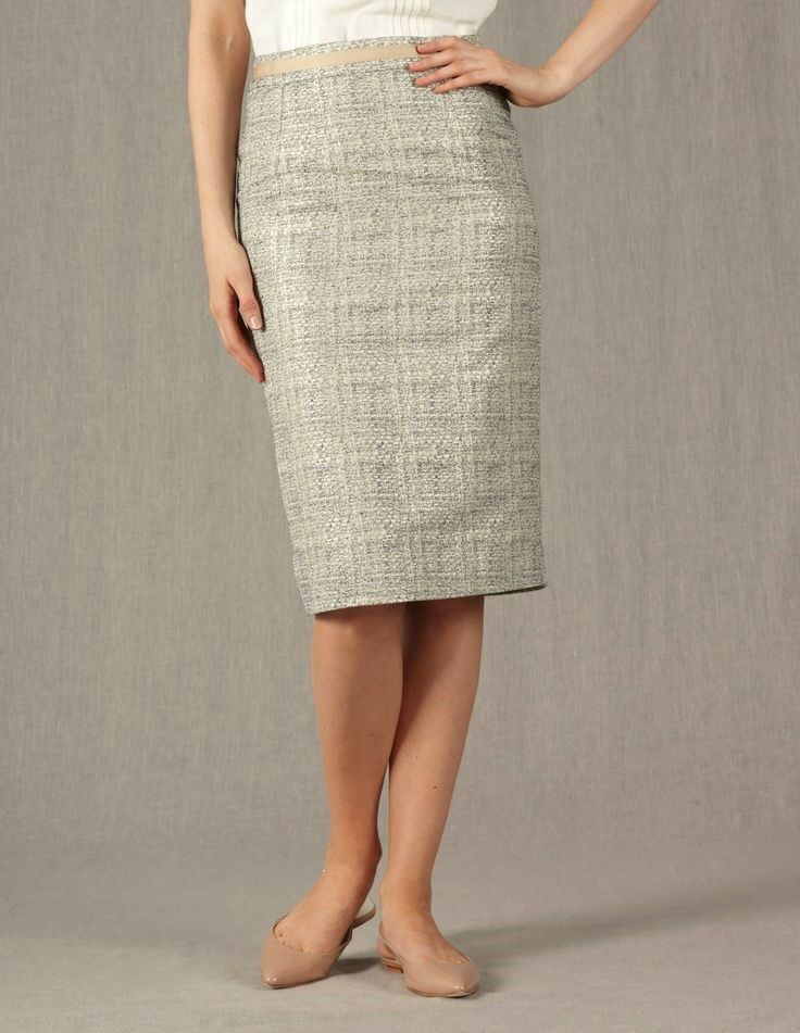 Boden Modern Pencil Skirt Metallic Tweed Champagne Size US 2R 2 Straight