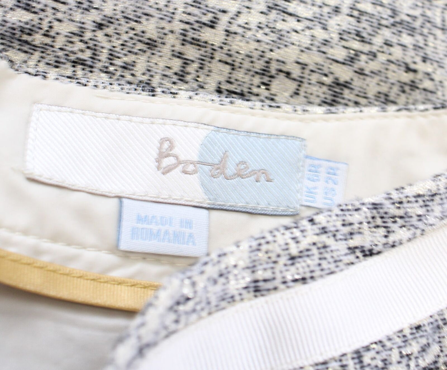 Boden Modern Pencil Skirt Metallic Tweed Champagne Size US 2R 2 Straight