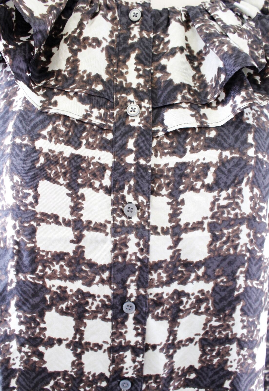 NWT J Crew Collection Silk Twill Ruffle Collar Top Blouse XS Brown Black Plaid Long Sleeve