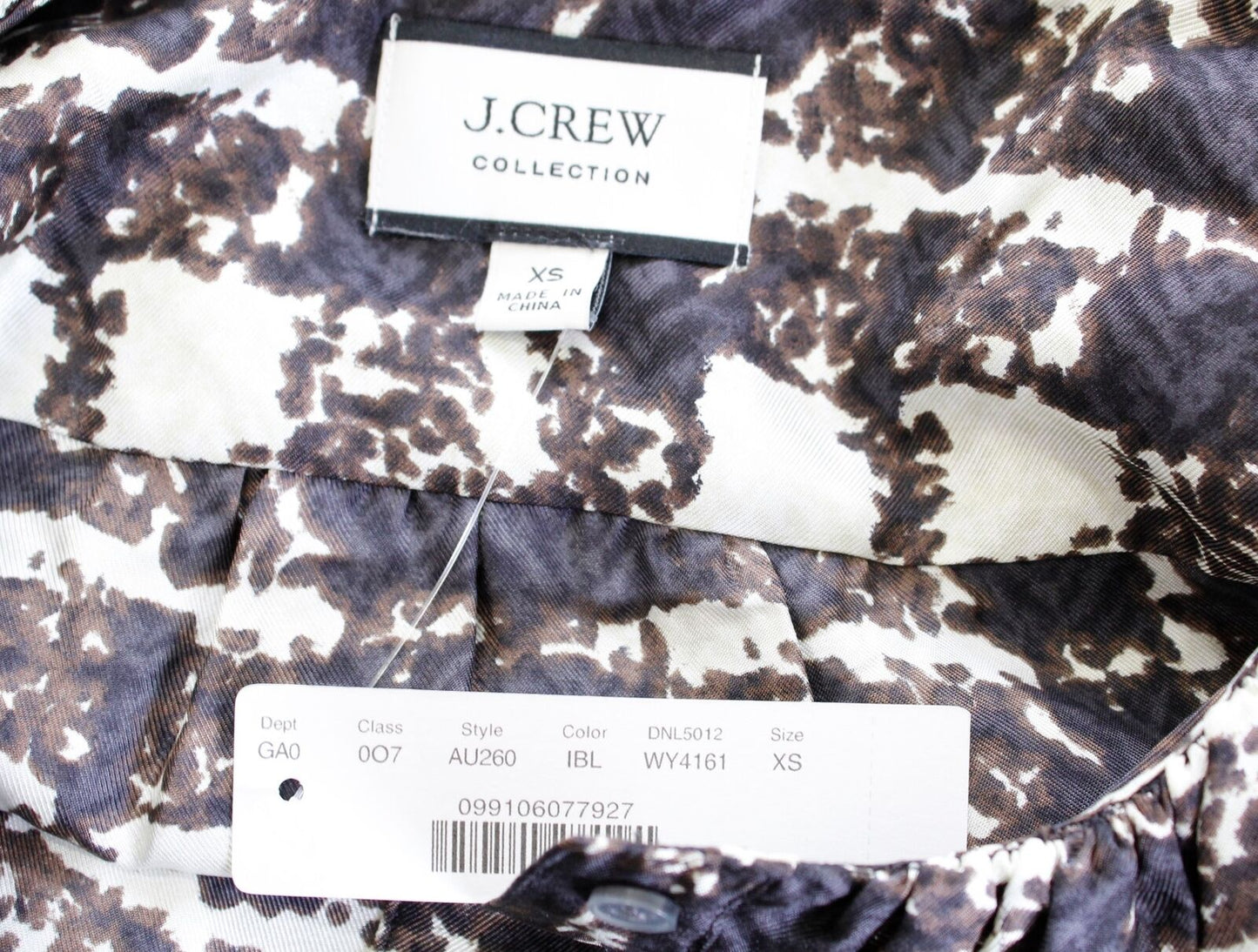 NWT J Crew Collection Silk Twill Ruffle Collar Top Blouse XS Brown Black Plaid Long Sleeve