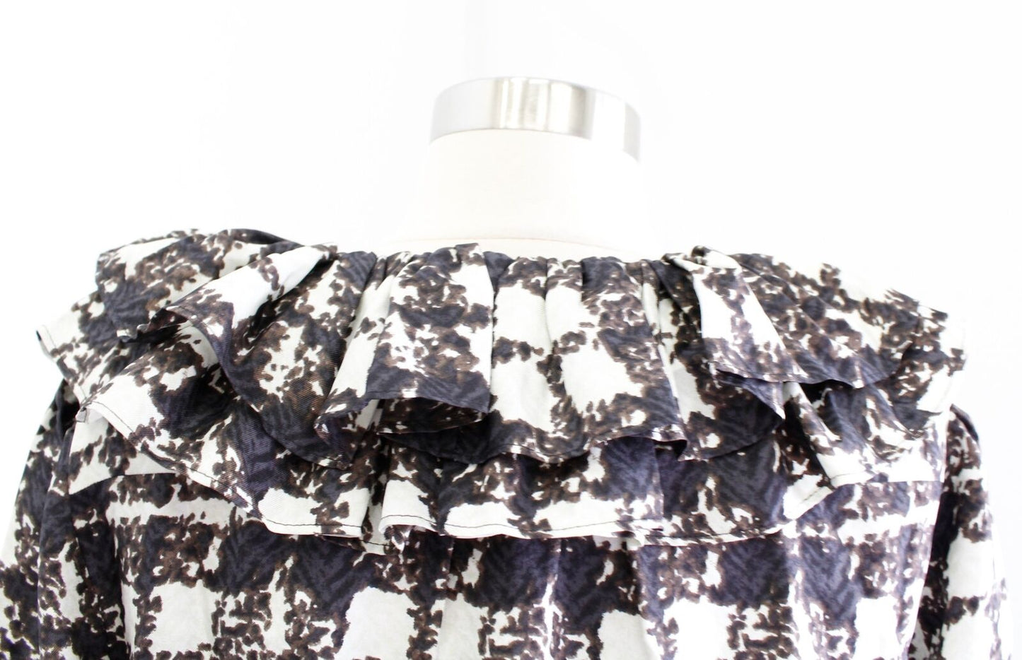 NWT J Crew Collection Silk Twill Ruffle Collar Top Blouse XS Brown Black Plaid Long Sleeve