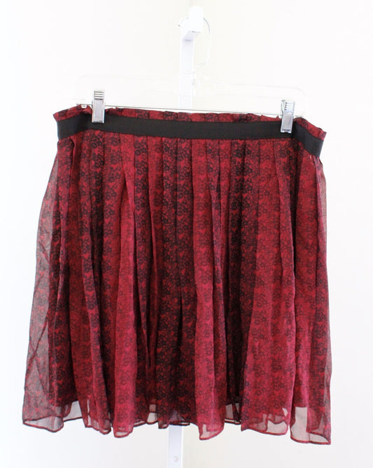 NWT $139 Club Monaco Parker Wine Red Floral Print Pleated Silk Mini Skirt Sz 12