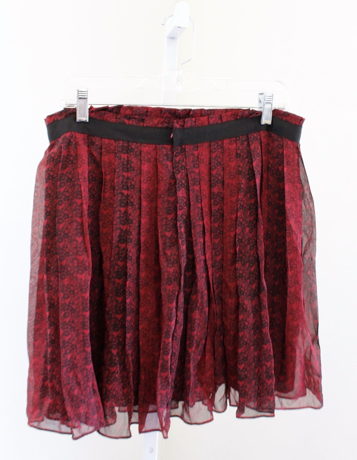 NWT $139 Club Monaco Parker Wine Red Floral Print Pleated Silk Mini Skirt Sz 12