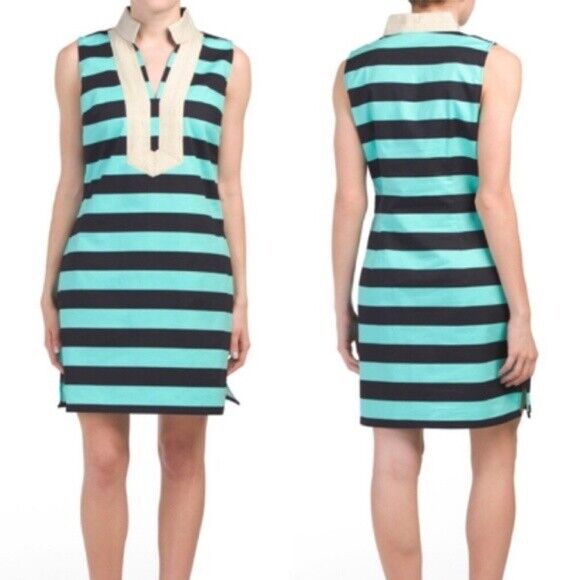 Sail to Sable Green Navy Blue Striped Tipped Tunic Dress Size XS Sleeveless