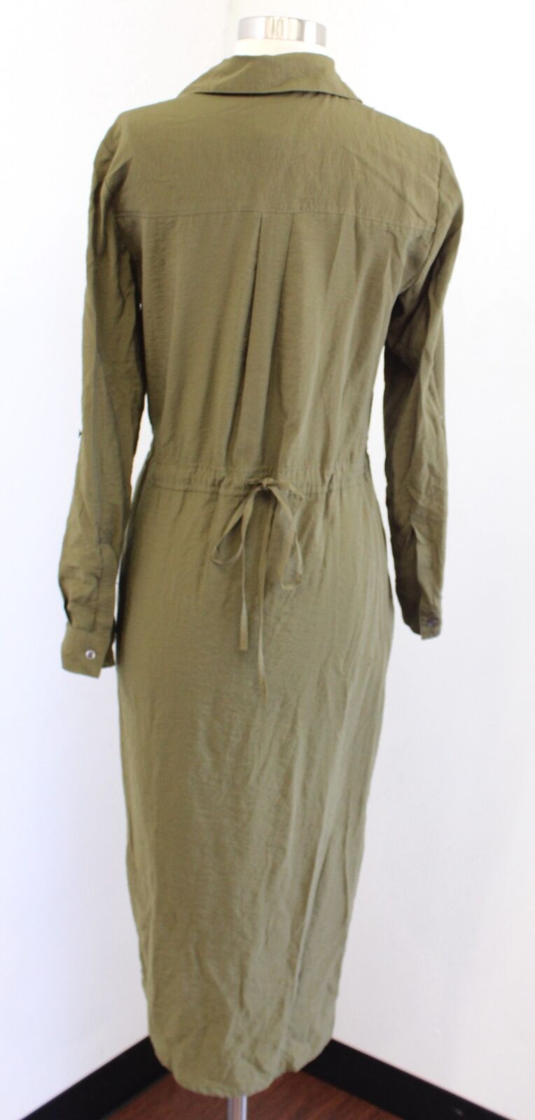 Maeve Anthropologie Olive Green Midi Button Front Drawstring Shirt Dress Size 2