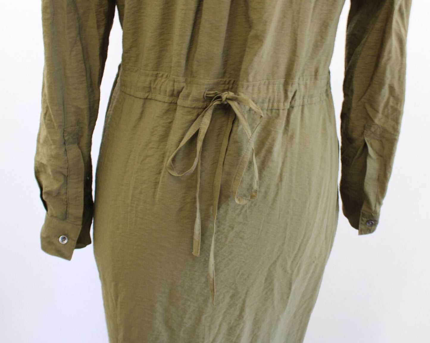 Maeve Anthropologie Olive Green Midi Button Front Drawstring Shirt Dress Size 2