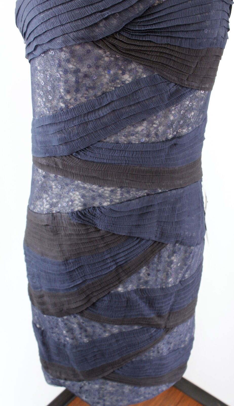 NWT Tadashi Shoji Navy Blue Black Mesh Sequin One Shoulder Dress Size 6 Evening