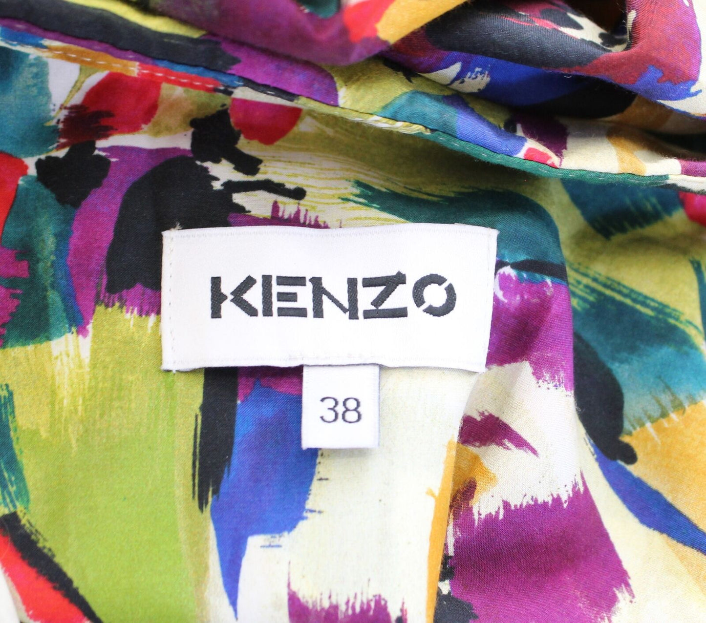 KENZO Archive Abstract Print Button Front Shirt Dress Size 38 Smocked Artsy