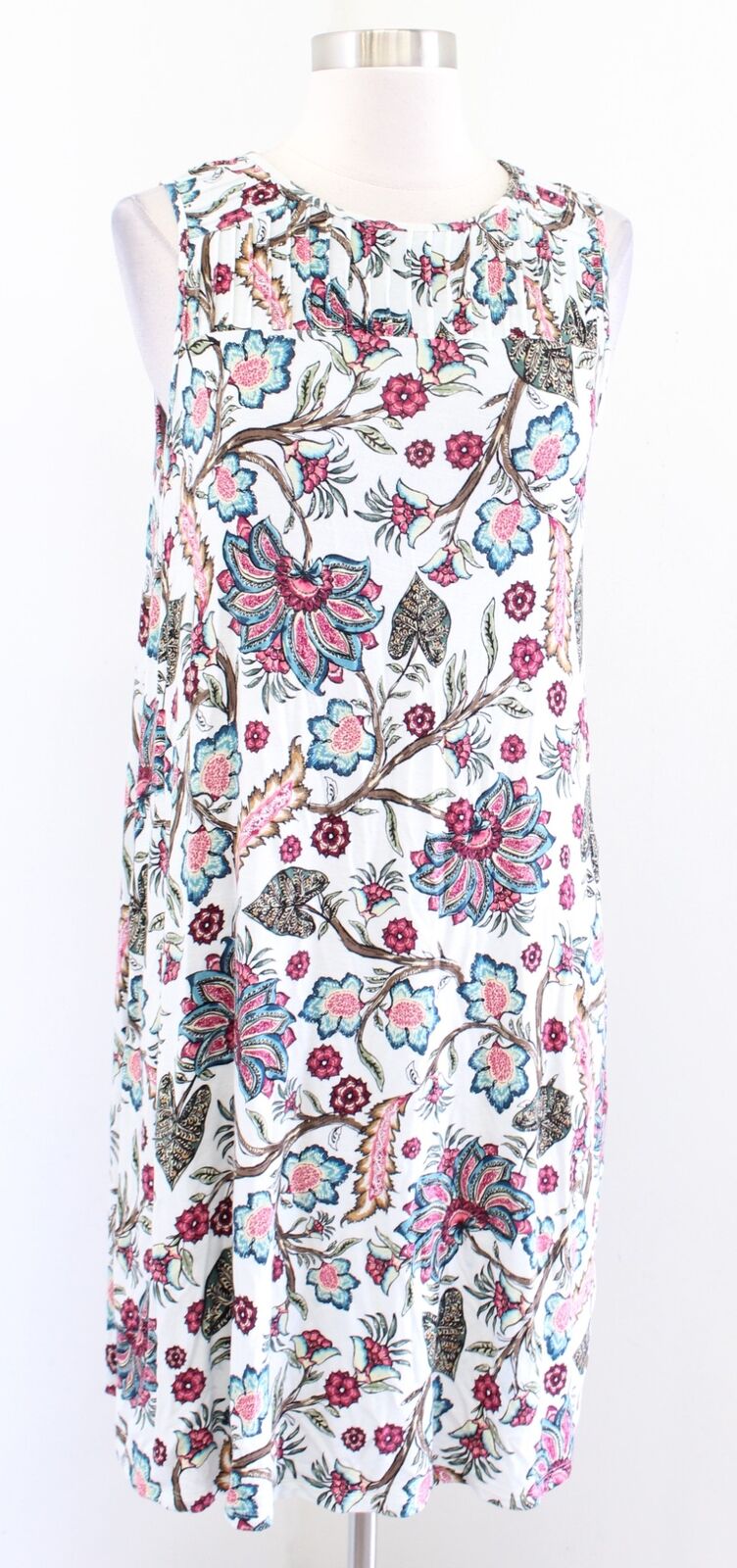 J Jill Womens Multi Color Floral Print Knit Sleeveless Shift Dress Size PS SP
