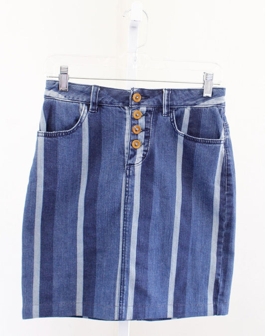 Maeve Anthropologie Denim Jean Striped Pencil Skirt Button Fly Size 0