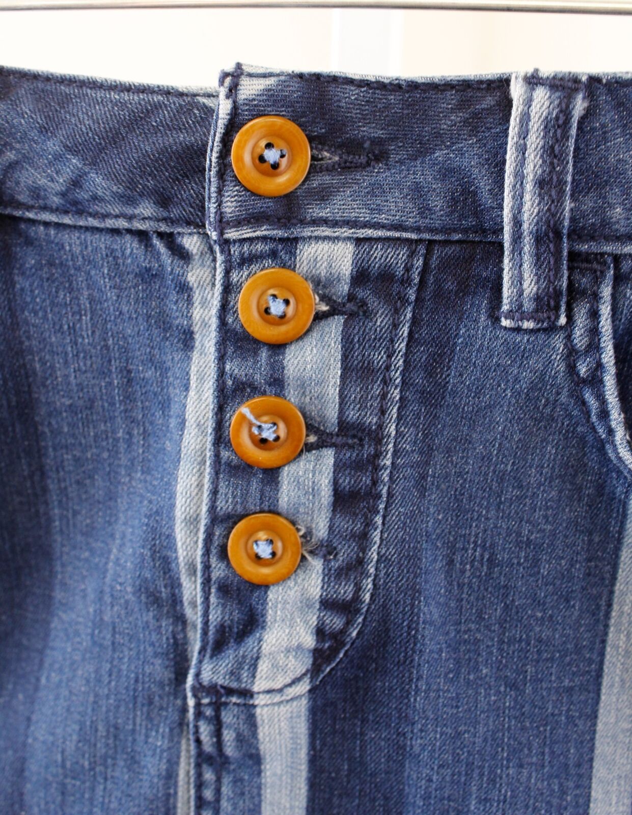 Maeve Anthropologie Denim Jean Striped Pencil Skirt Button Fly Size 0