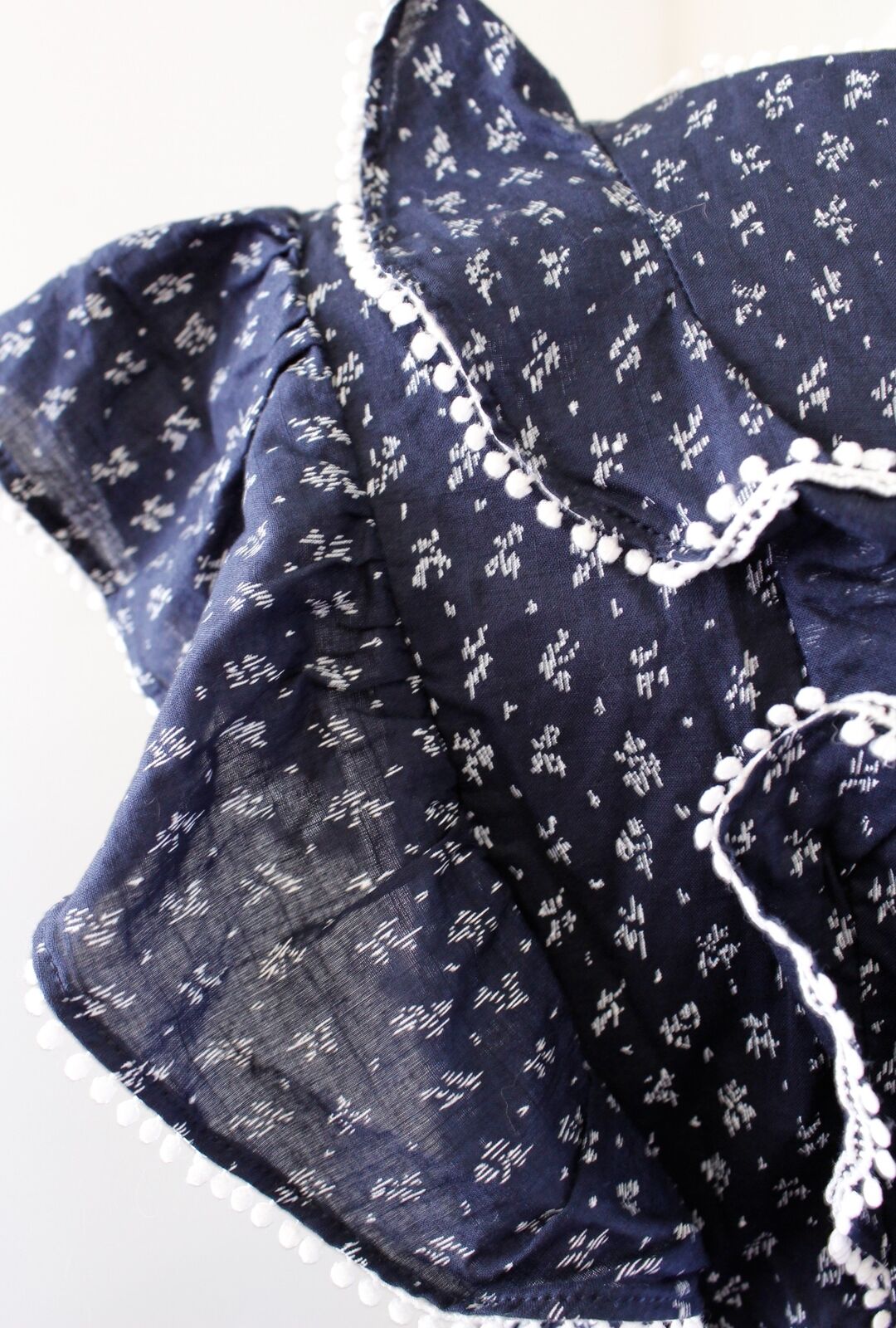 Rebecca Taylor La Vie Ikat Leaf Navy Blue Ruffle Mini Dress Smocked Size S