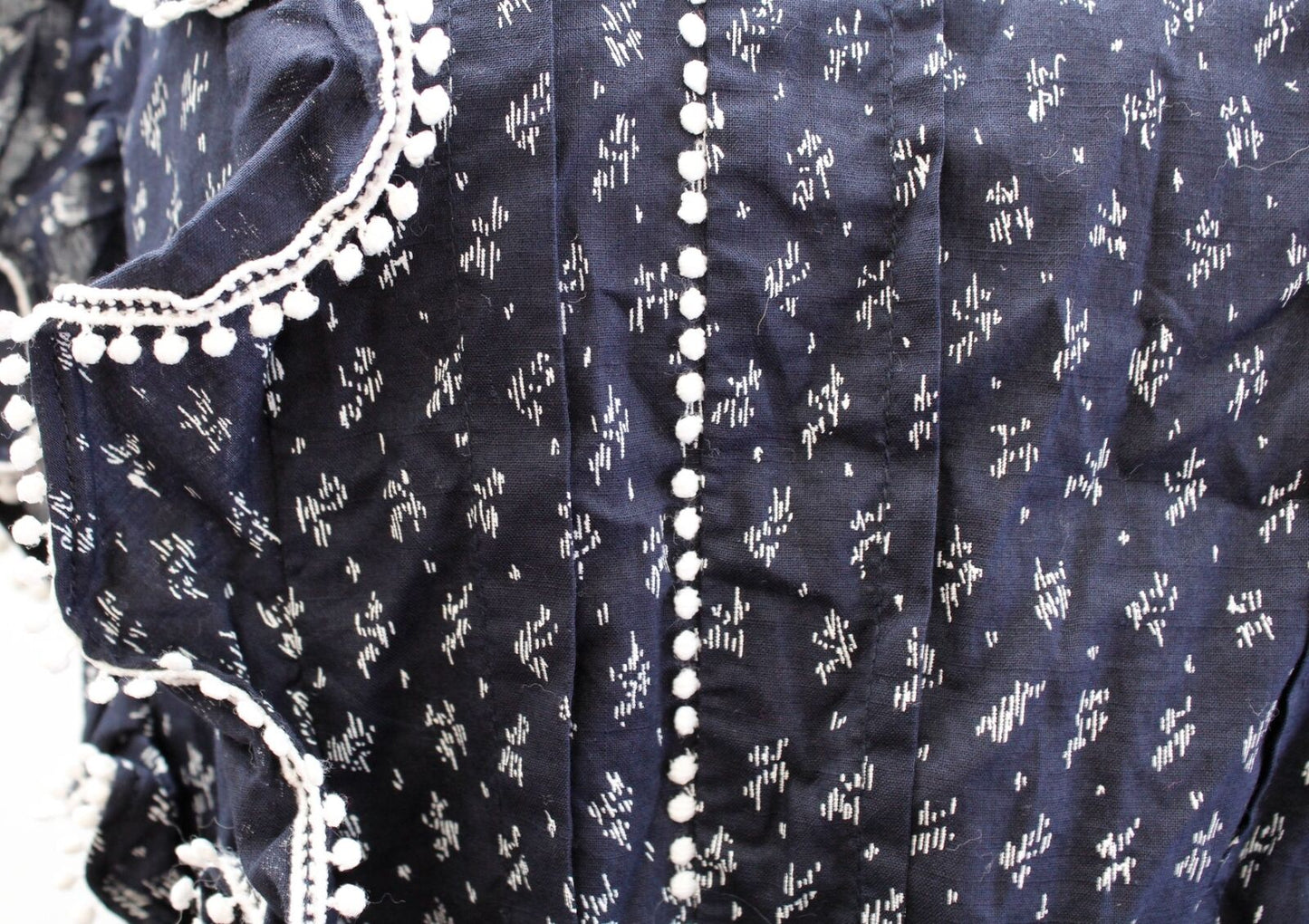 Rebecca Taylor La Vie Ikat Leaf Navy Blue Ruffle Mini Dress Smocked Size S