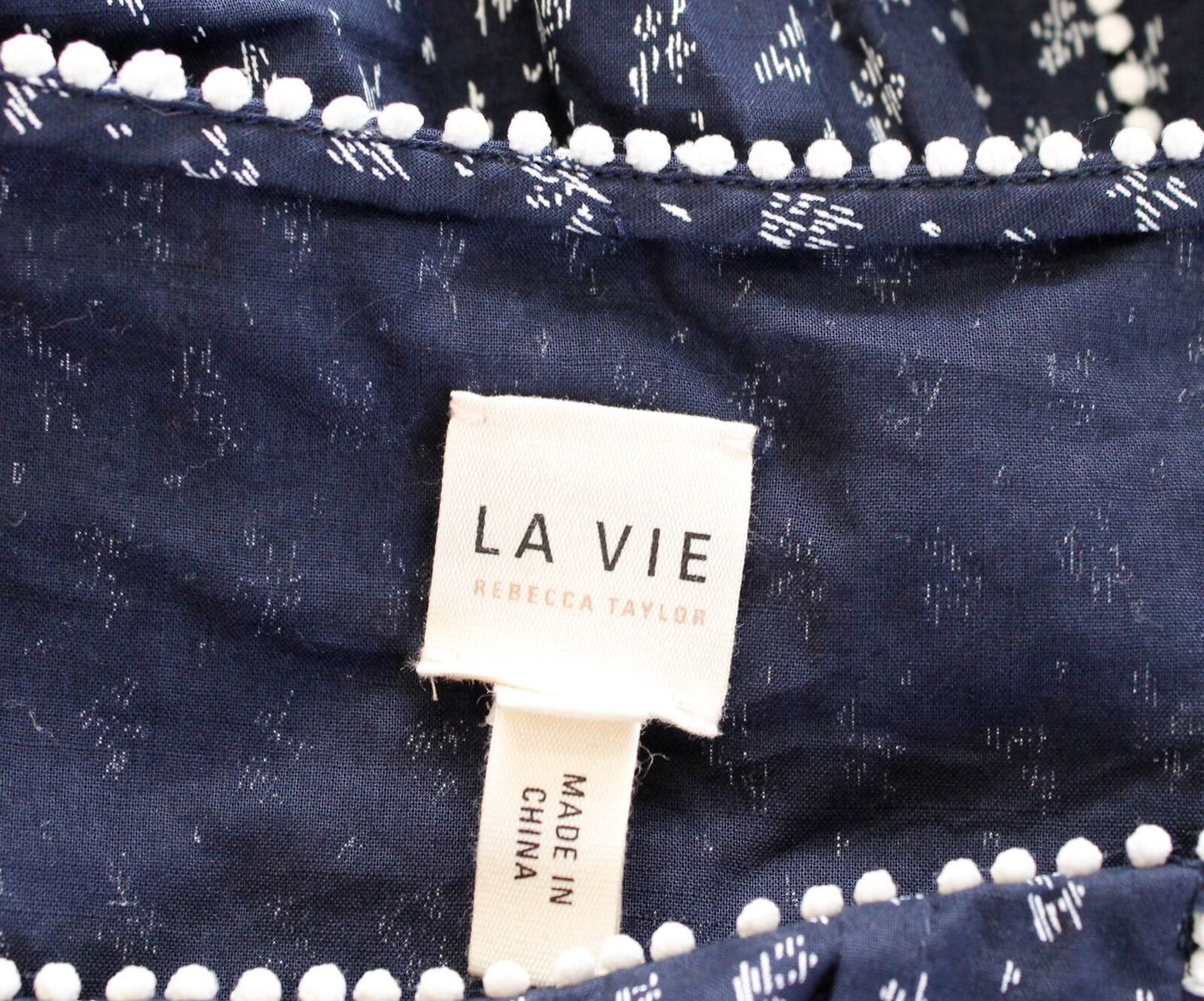 Rebecca Taylor La Vie Ikat Leaf Navy Blue Ruffle Mini Dress Smocked Size S