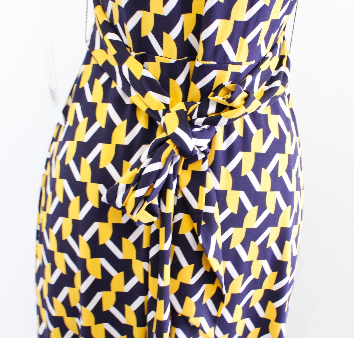 NWT Julie Dillon Stitch Fix Navy Yellow Geometric Faux Wrap Tie Waist Dress Sz 2