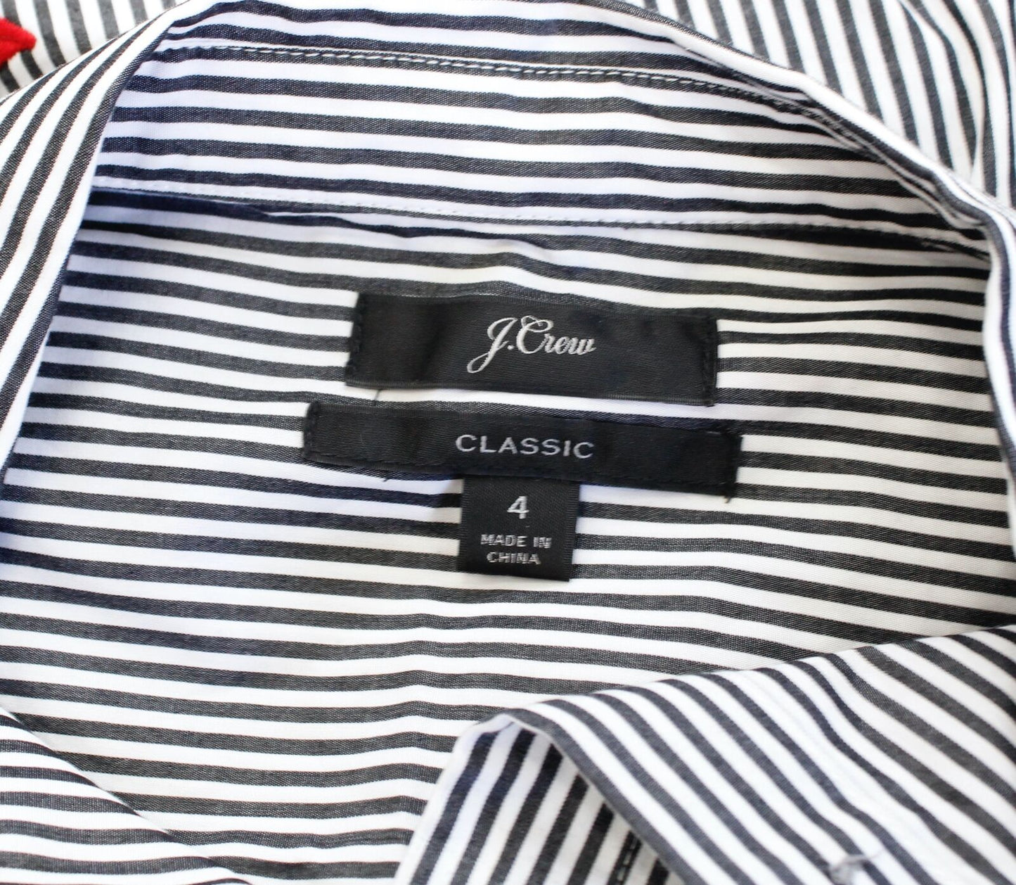 J Crew Gray Striped Classic Boy Shirt in Embroidered Kisses size 4 Red White Long Sleeve