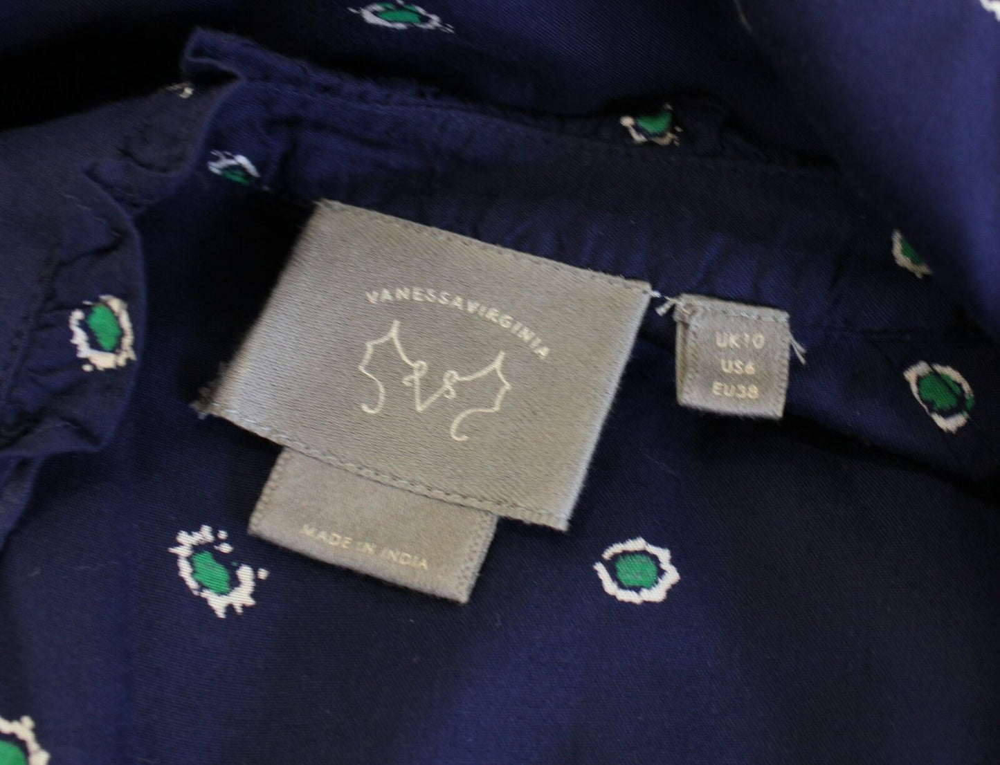 Vanessa Virginia Anthropologie Ashton Navy Blue Jeweled Embellished Top Blouse 6 Long Sleeve