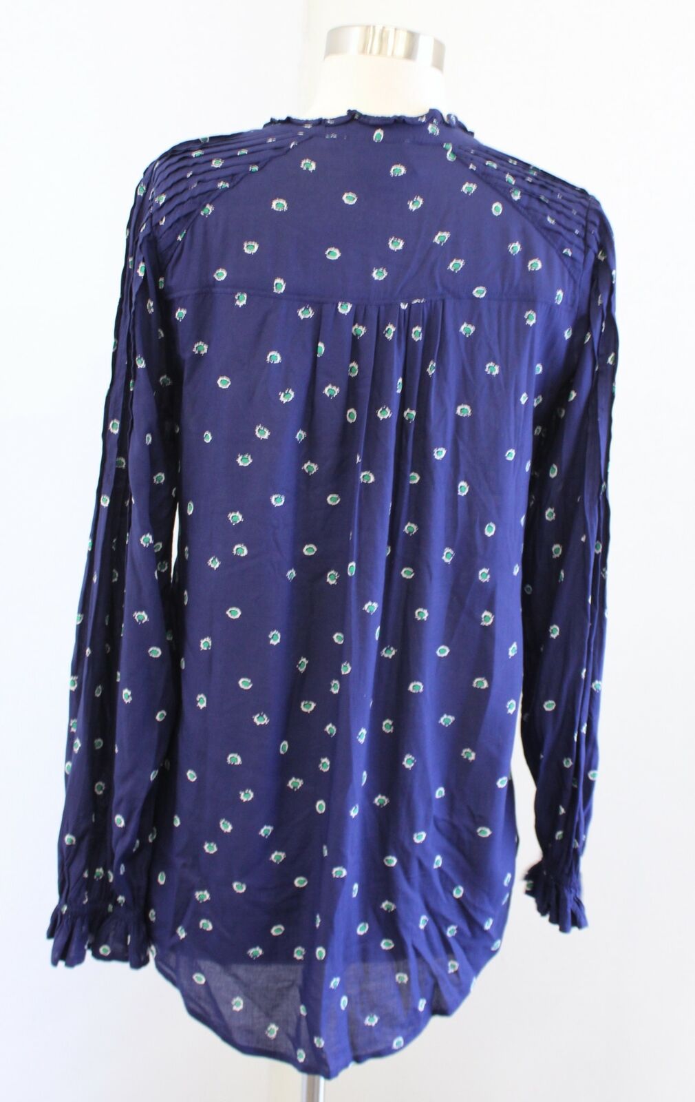Vanessa Virginia Anthropologie Ashton Navy Blue Jeweled Embellished Top Blouse 6 Long Sleeve