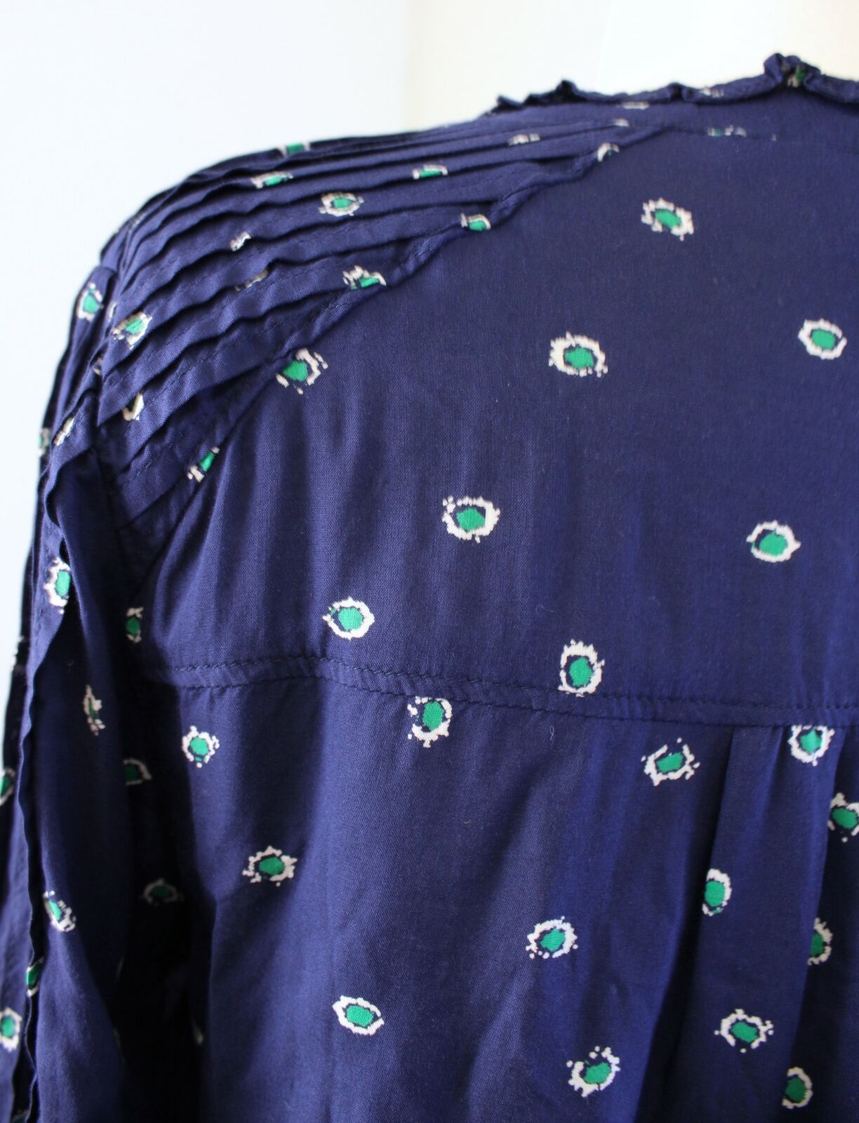 Vanessa Virginia Anthropologie Ashton Navy Blue Jeweled Embellished Top Blouse 6 Long Sleeve