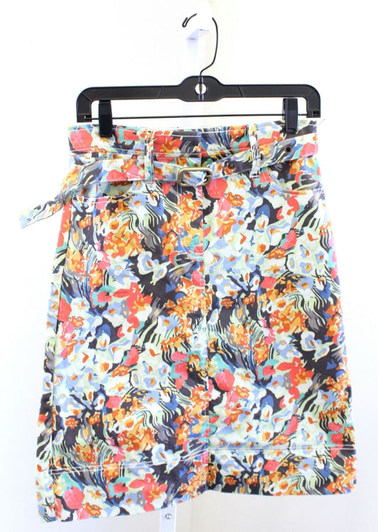 J Crew Abstract Colorful Floral Print Belted Skirt A Line Casual Size 6