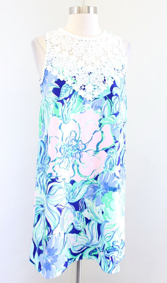 NWT Lilly Pulitzer Nala Party Thyme Floral Lace Shift Dress Size 2 Blue Green