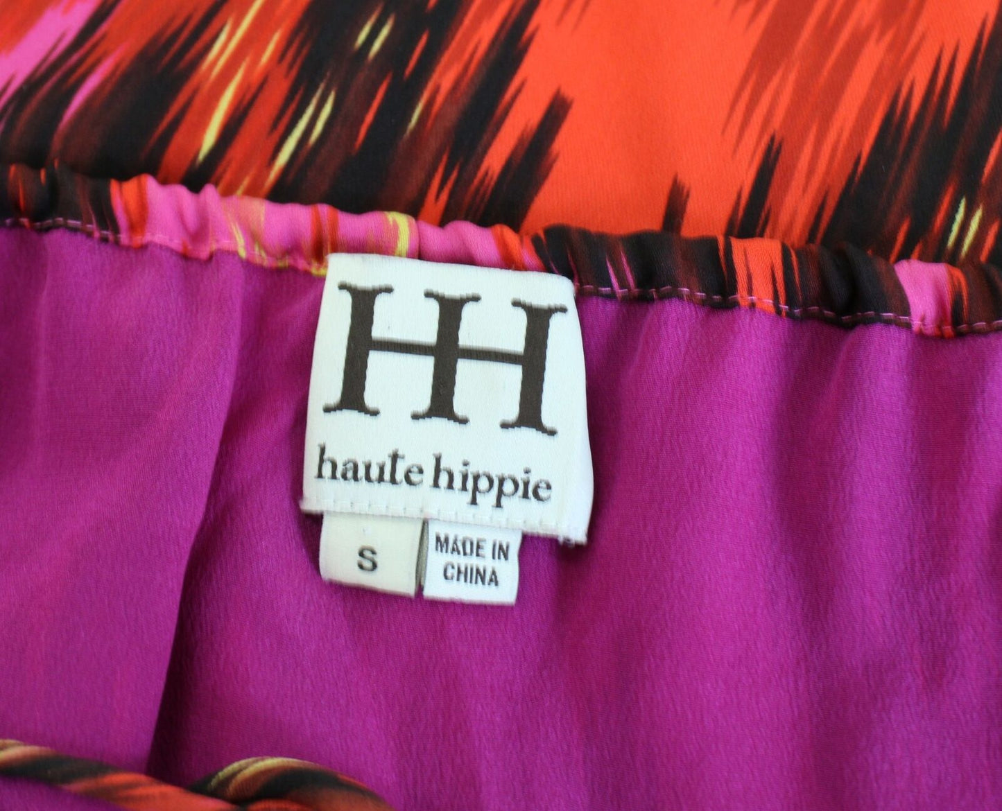 Haute Hippie Silk Ikat Geometric Print Mini Dress Size S Pink Red Long Sleeve