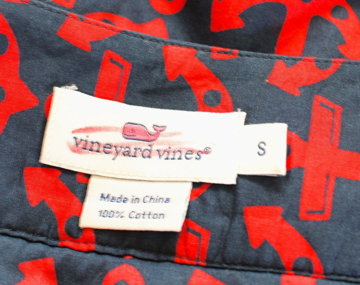 Vineyard Vines Navy Blue Red Anchor Print Tunic Top Blouse Sz S Rope Style Trim