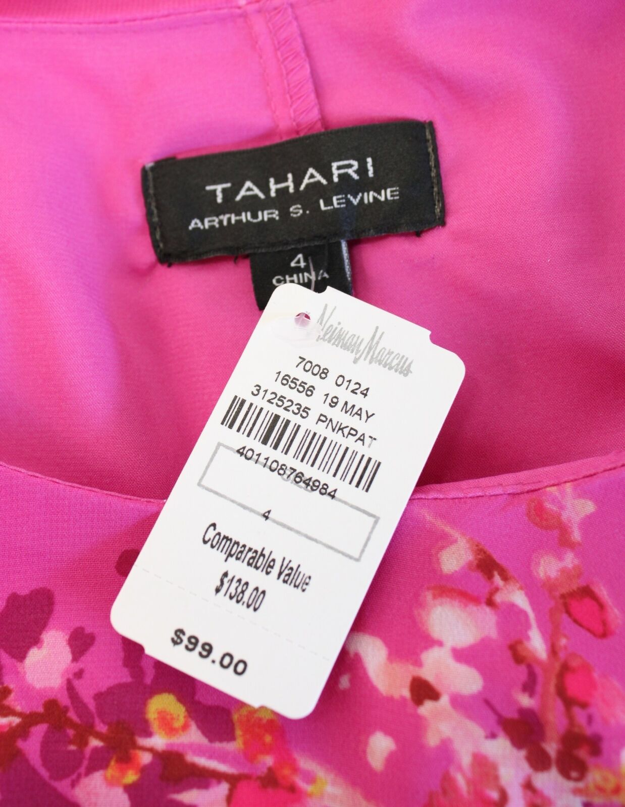 NWT Tahari ASL Levine Pink Floral Bouquet Print Ruffle Tiered dress Size 4