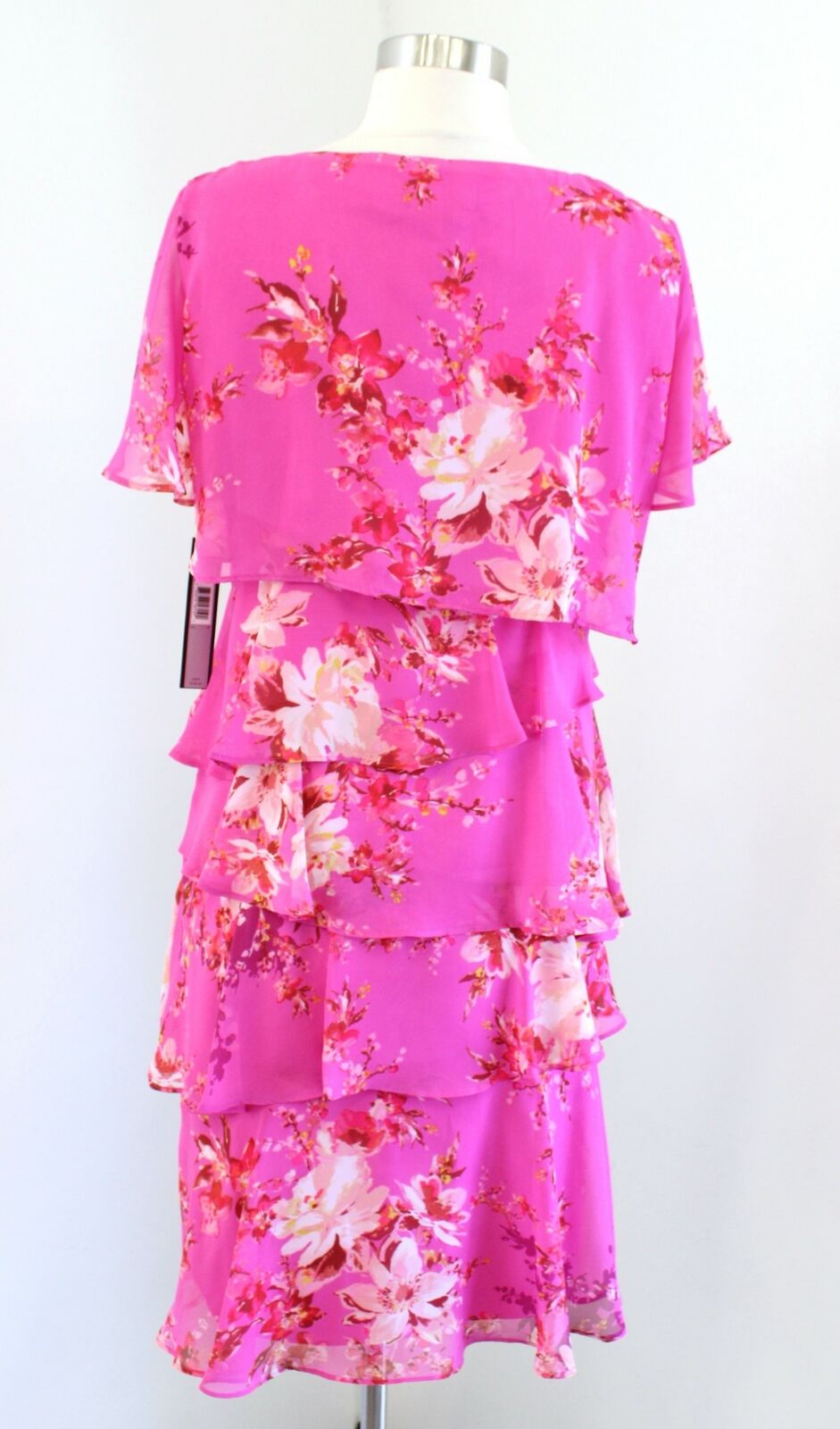 NWT Tahari ASL Levine Pink Floral Bouquet Print Ruffle Tiered dress Size 4