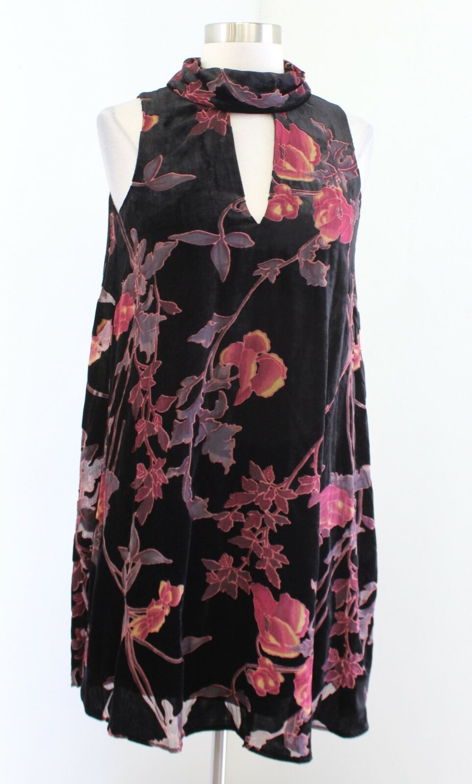 Ivanka Trump Black Floral Burnout Velvet Collared Keyhole Shift Dress Size 4