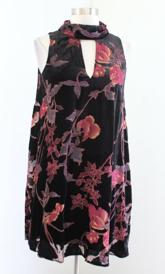 Ivanka Trump Black Floral Burnout Velvet Collared Keyhole Shift Dress Size 4