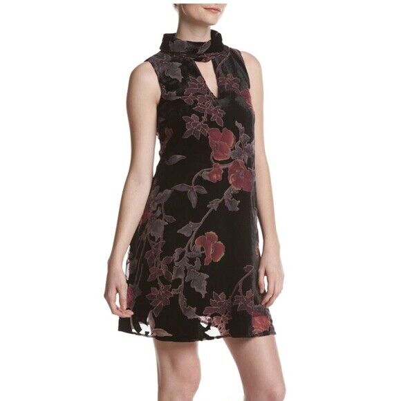 Ivanka Trump Black Floral Burnout Velvet Collared Keyhole Shift Dress Size 4