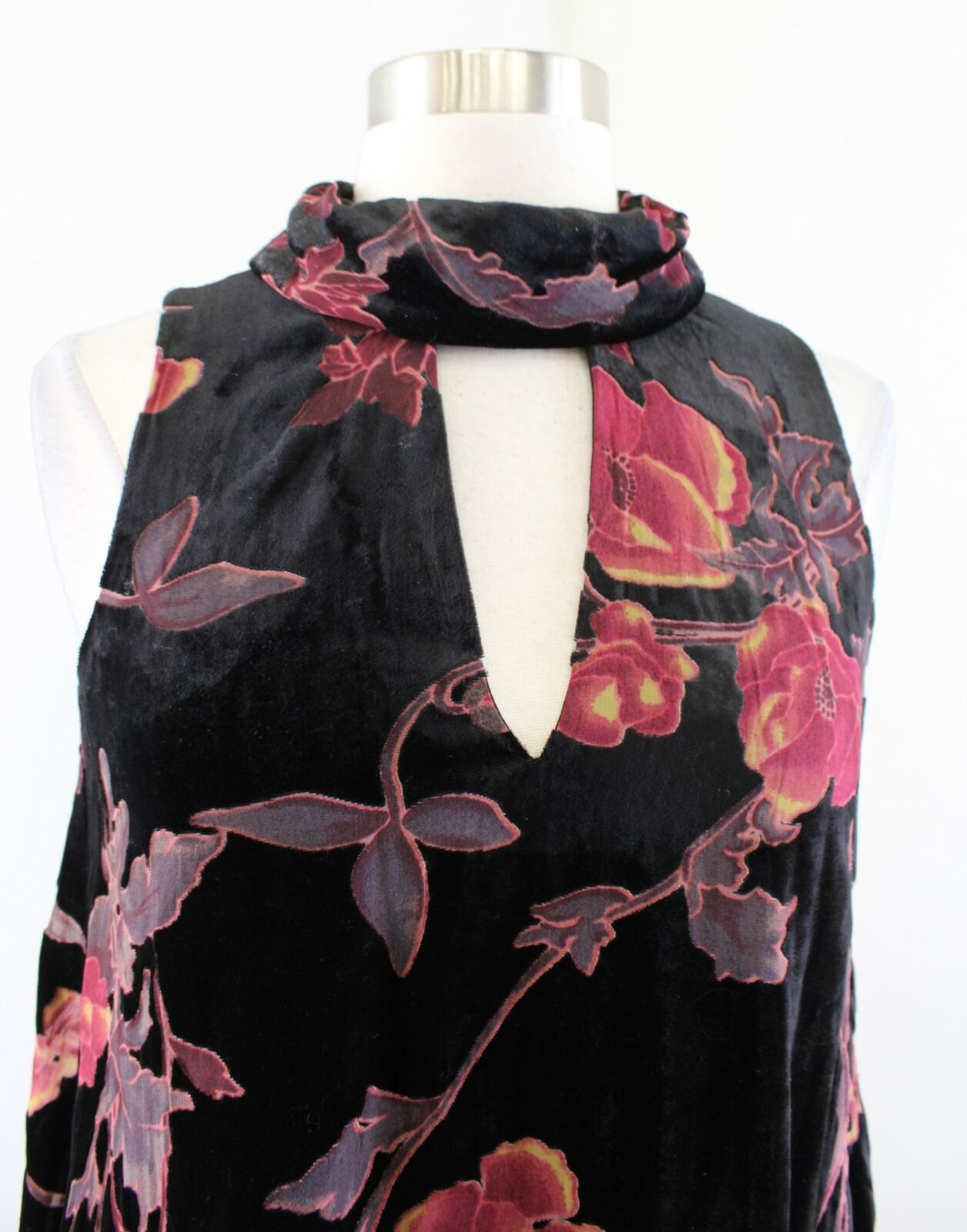 Ivanka Trump Black Floral Burnout Velvet Collared Keyhole Shift Dress Size 4