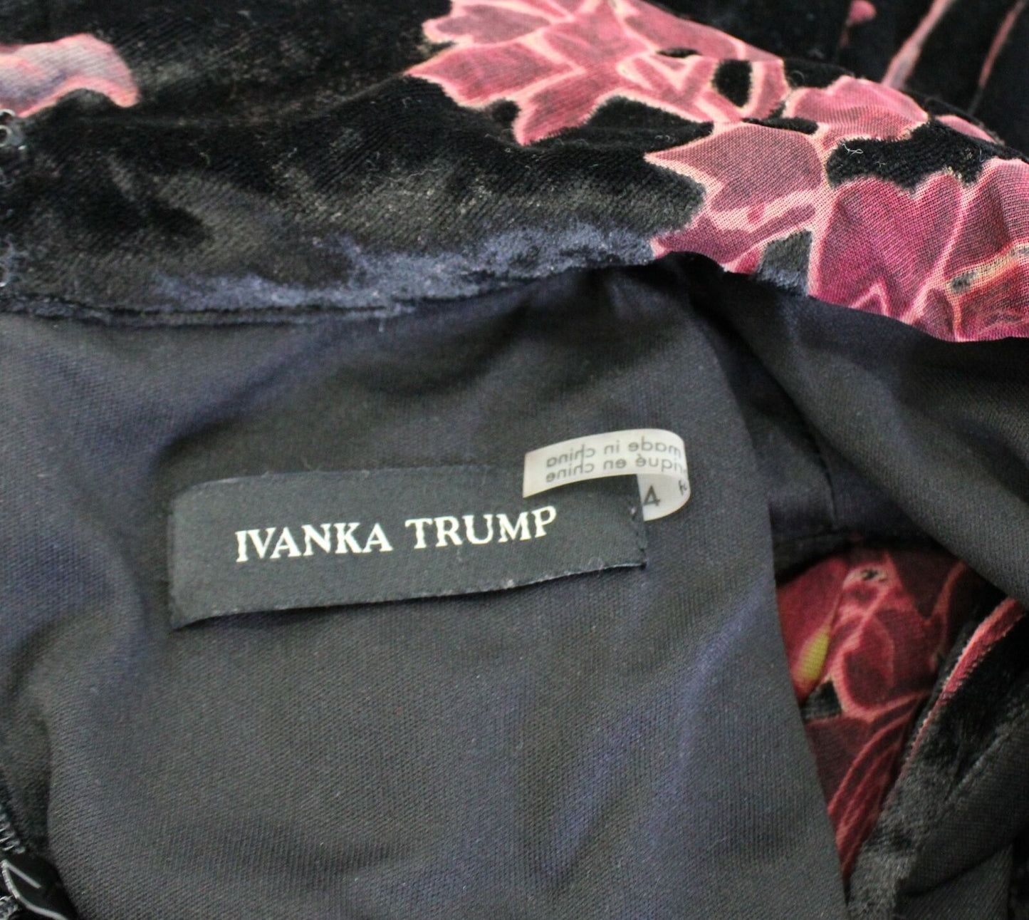 Ivanka Trump Black Floral Burnout Velvet Collared Keyhole Shift Dress Size 4