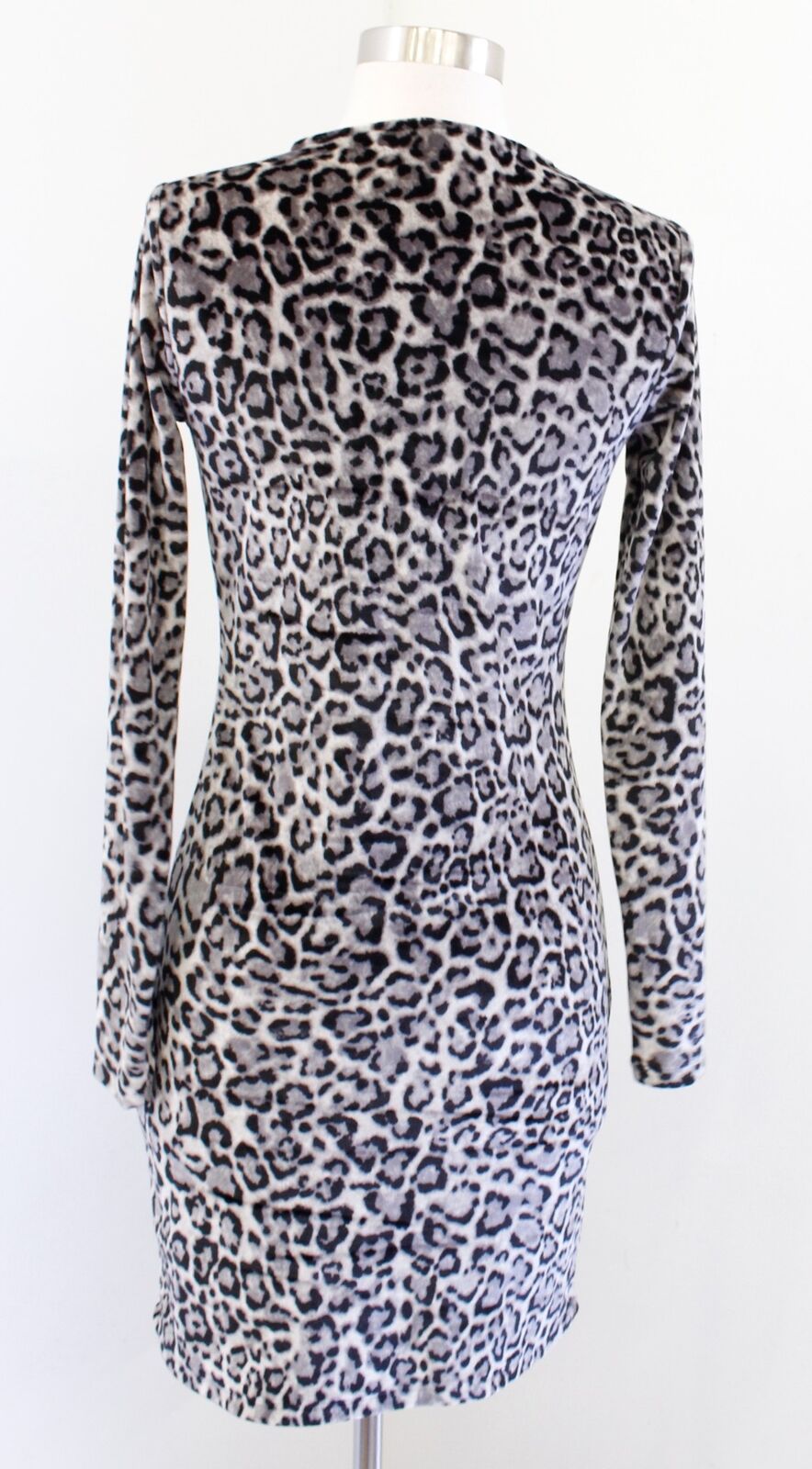 Michael Kors Gray Black Velvet Leopard Print Chain Neck Mini Fitted Dress Sz XS