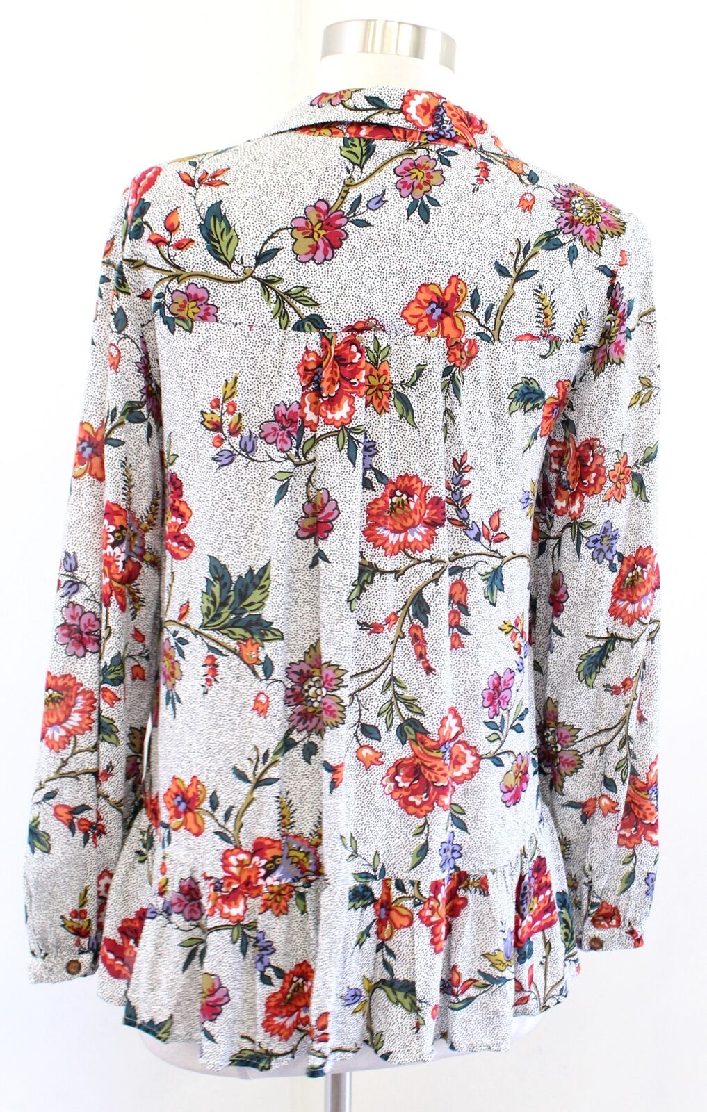 Maeve Anthropologie Janie Polka Dot Floral Print Flounce Hem Top Blouse Size 0