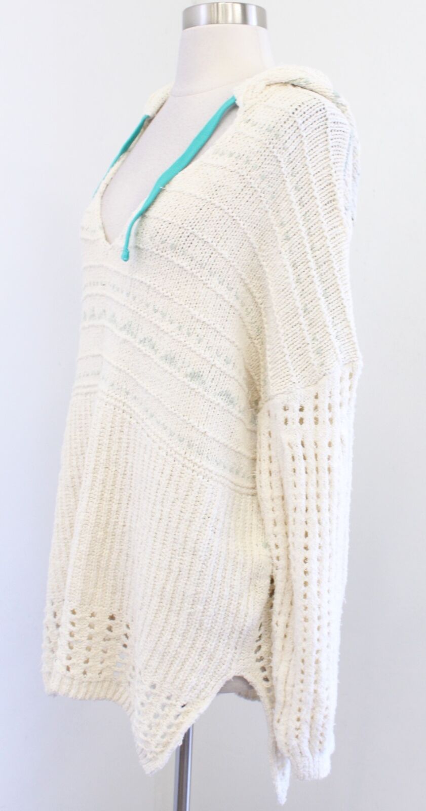 NWT Free People One that I Want Cream Crochet Hoodie Pullover Sweater Size M