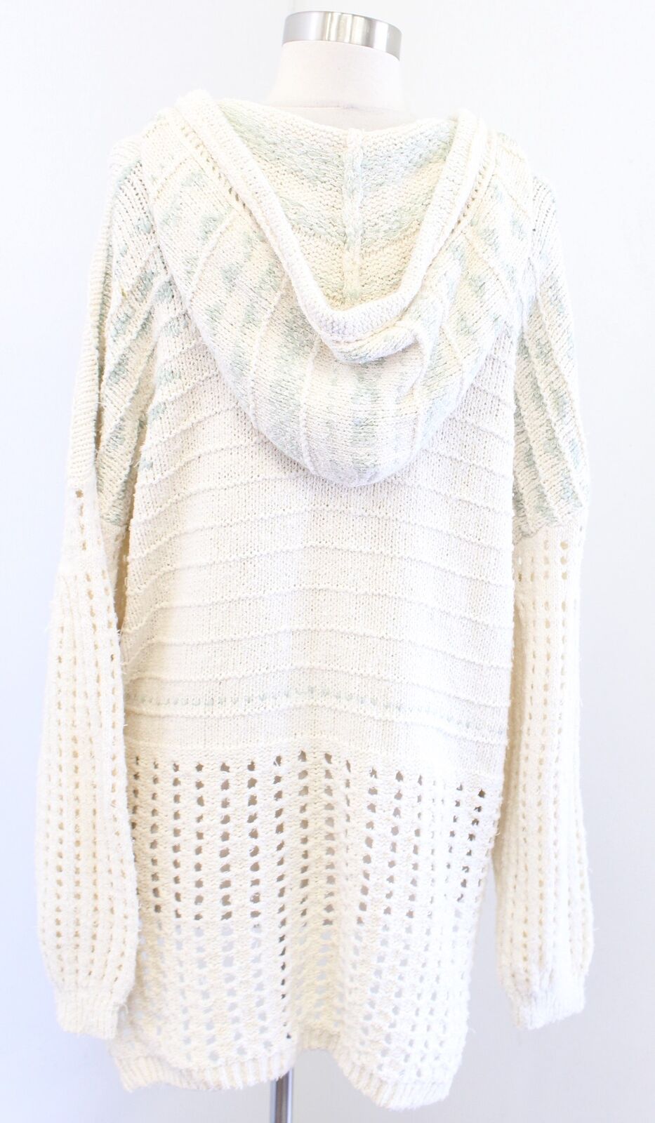 NWT Free People One that I Want Cream Crochet Hoodie Pullover Sweater Size M