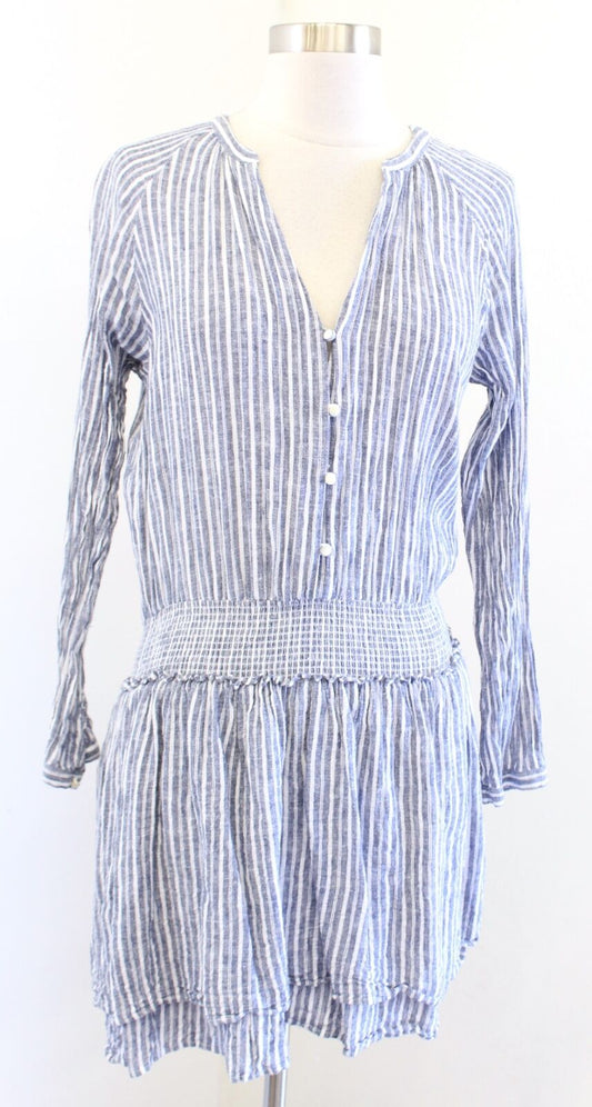 RAILS Jasmine Blue White Striped Linen Blend Smocked Tiered Dress Size S Mini