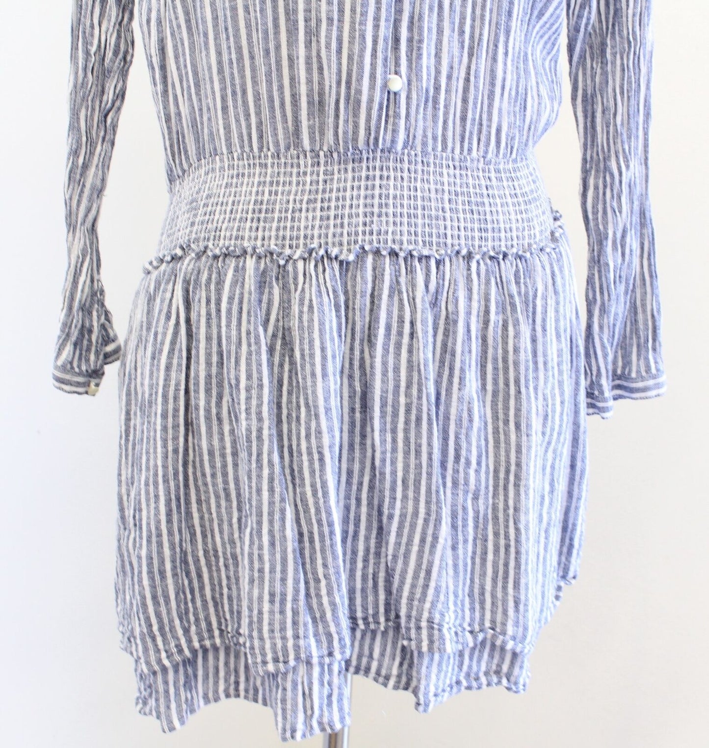 RAILS Jasmine Blue White Striped Linen Blend Smocked Tiered Dress Size S Mini