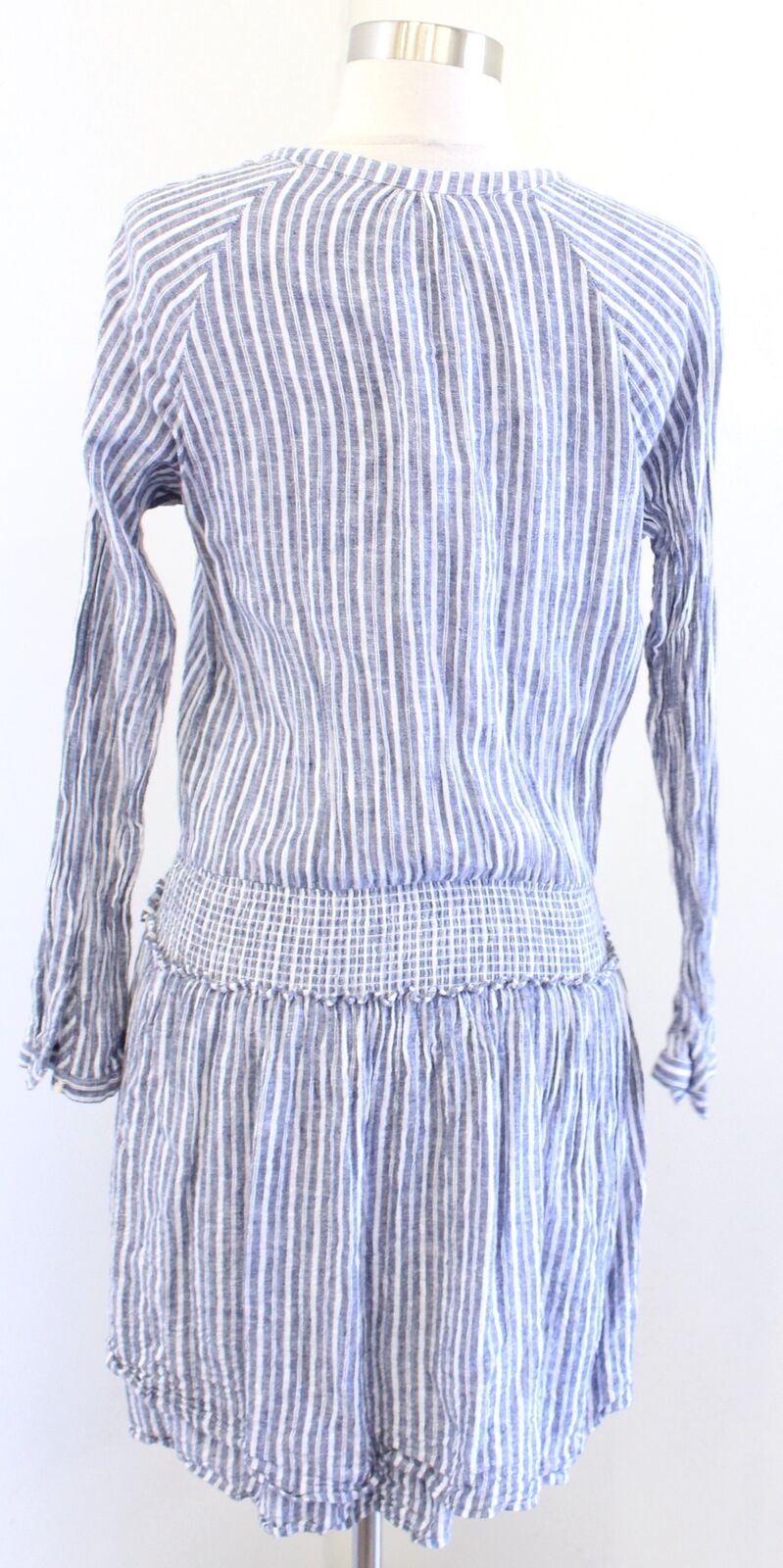 RAILS Jasmine Blue White Striped Linen Blend Smocked Tiered Dress Size S Mini